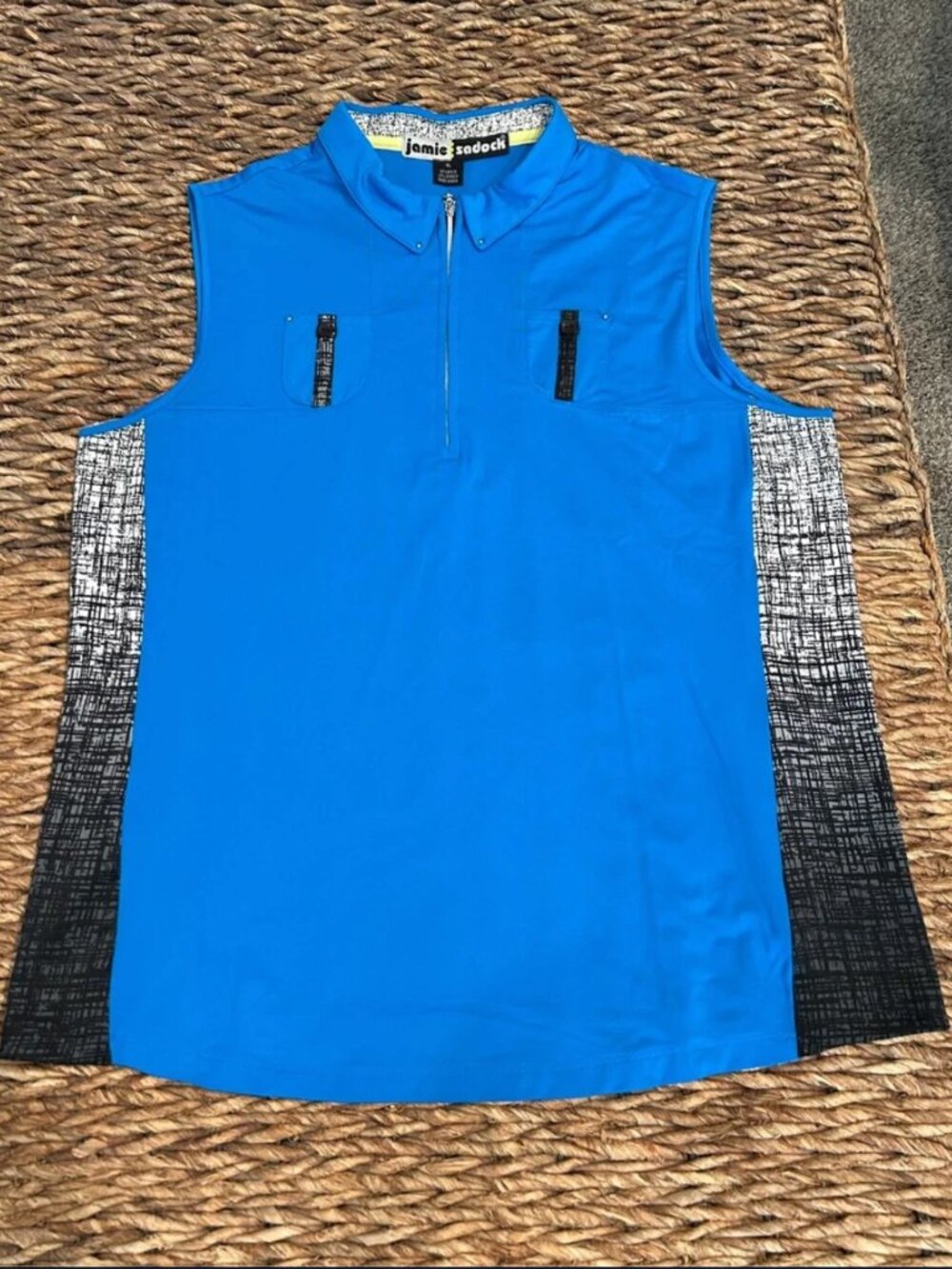 Jamie Sadock Blue Sleeveless Top with Black & White Side Panels Size M